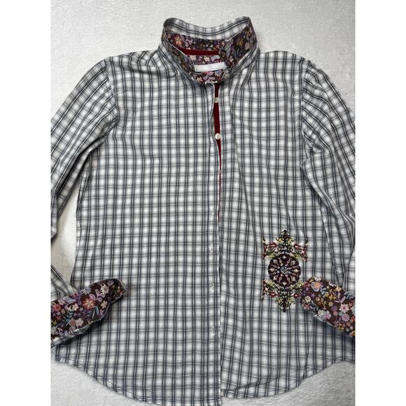 3J Workshop Johnny Was Embroidered Plaid Shirt Boho Artisan SZ M - Picture 1 of 12